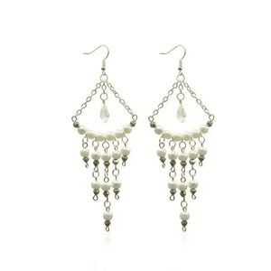Handcrafted White Glass Pearl Crystal Briolette 4" Long Chandelier Earrings